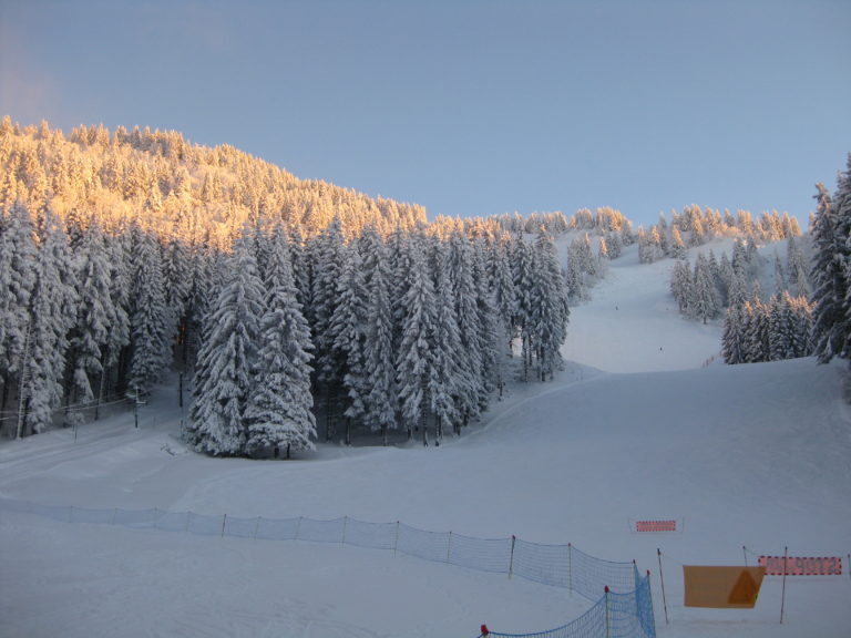 Vue du bas des pistes de ski du club alpin du Barioz